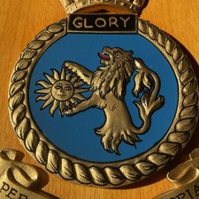 VINTAGE HAND PAINTED ROYAL NAVY, HMS GLORY PLAQUE/SHIELD