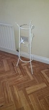 Vintage 2-pot Plant stand holder white wrought iron Distressed painted 72 cmH
