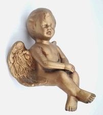 8" Gilt Cherub Bisque Porcelain Large Angel Shelf Sitter Christmas Gold Sitting 
