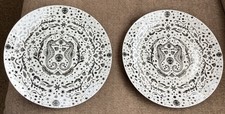 Under The Sea dinner plates, Set Of 2 Unique seahorse Black White shell star  