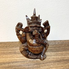 Carved Wooden Ganesha Hindu Deity Ornament 4 Inch Tall