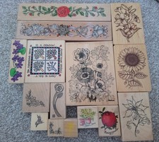 Bundle of Flower Themed Rubber Stamps - Sunflower Poinsettia Rose Lily Wedding