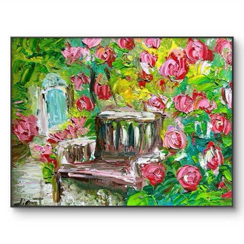 Garden bench 14x11 canvas - garden,