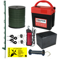 9v Electric Fence Kit - Balfour B250 & 9v Battery - Green 3FT Posts & 20mm Tape