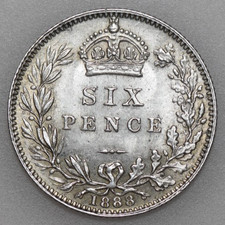 1888 VICTORIA JUBILEE HEAD SIXPENCE, BRITISH SILVER COIN, EF+