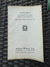 Albion Ltd 1936 Truck Lorry Models 118-119 & 122-123 Handbook Manual Supplement