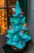 Vintage Original 1970s Green Ceramic Christmas Tree Light Up Lamp Complete VGC