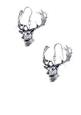 A63 Fallow Deer Head English Pewter on 925 hook drop sterling silver earrings