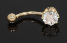 9 Carat Yellow Gold Single Cubic Zirconia Belly Bar (80.25.417)
