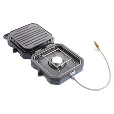 Folding Double Burner Camping Stove Gas for Outdoor BBQ Garden Cooker W/ Griddle