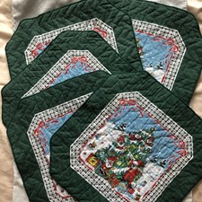 Vintage Green Square Christmas Tree & Santa Christmas Table Placemats X5