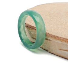 Green Agate Ring Natural Gemstone Band Boho Chakra Crystal Metal Free Thumb