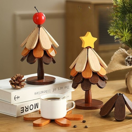Wooden christmas tree trivet - wooden,