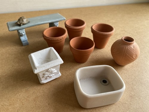Dolls house bench pot - bench, bundle