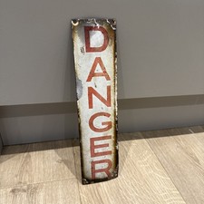 Vintage ENAMEL White DANGER metal antique electricity SIGN 12” -Collectable