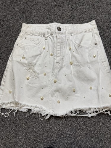 White denim skirt ripped - white, skirt,