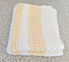 Handmade Crochet Doll Blanket/Pram  Cot Baby Born Size Lemon/White New 45x59cm 
