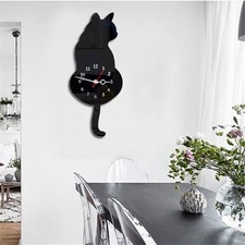 Wall Clock DIY Cat Acrylic Wall Clock with Swing Tail for Lounge Bedroom Kitchen
