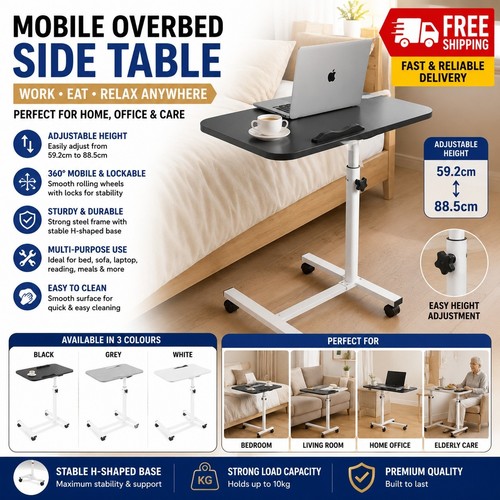 Adjustable overbed table - adjustable, over
