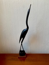 Vintage Large Carved Wood Bird Crane Heron Stork Sculpture MCM 47cm Tall