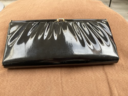 Vintage black patent clutch - vintage,