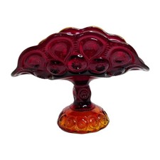 Vtg LE Smith Moon & Stars Amberina Pedestal Banana Boat Cadium Glows Rare 