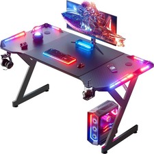 Gaming Desk witn LED RGB, Computer Table with Cup Holder & Headphone Hook