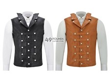 Steam Punk Leather Waistcoat Military Studded Style 100% Real Leather 1458