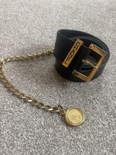 CHANEL Belt Black Leather With Gold Chain