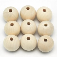 10 NATURAL ROUND WOODEN BEADS 35mm UNTREATED PLAIN WOOD LARGE HOLE WOOD BEADS