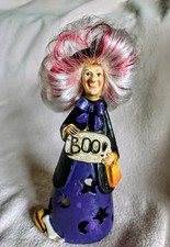 VINTAGE RESIN WITCH ORNAMENT CANDLE LIGHT HOLDER FIGURINE STATUE for HALLOWEEN 