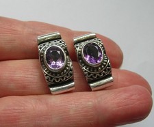VINTAGE SUARTI BA STERLING SILVER AMETHYST 'SCROLL' EARRINGS - 24MM STUDS - VGC