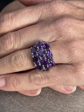 Silver Large Amethyst Cluster Ring 7.2 Grams