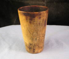 MAN HUNTING SHOT CUP TAVERN ANTIQUE GEORGIAN FOLK ART BUFFALO HORN BEAKER c1750
