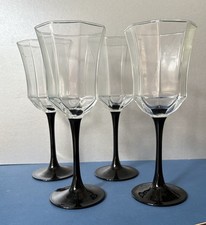 Set 4 Vintage 80's Retro Black Luminarc 8" Black Octime Large Red Wine Glasses