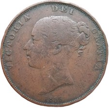 1855 Queen Victoria Copper Penny Coin #2