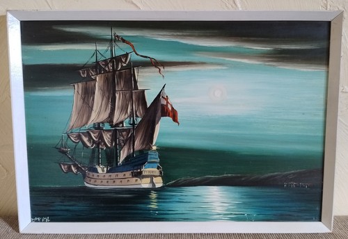 Vintage oil seascape painting - oil,