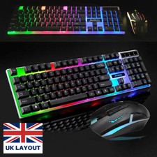 UK Gaming Keyboard And Mouse Set RGB LED USB For PC Laptop Xbox One PS4 PS5