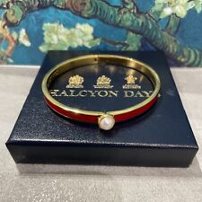 Halcyon Days Skinny Cabochon Pearl Red & Gold Bangle bracelet Valentine gift