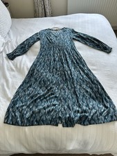 Fat Face Teal Green Blue Long Sleeve Midi Maxi Dress Size 10 12 Pockets Button