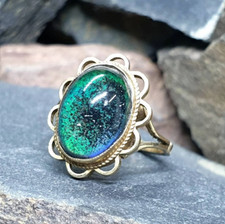 Vintage 9ct GOLD MOOD STONE Ring - Large moonstone - Size uk N (us 7) -