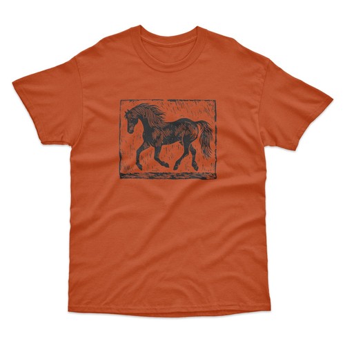 Lino print style horse shirt - print, t-shirt