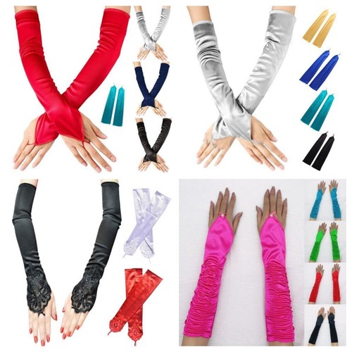 Fingerless gloves satin - gloves, long