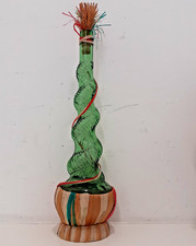 Empoli Green Glass Genie Wine Bottle Spiral Decanter Reusable Vintage 1960-70s