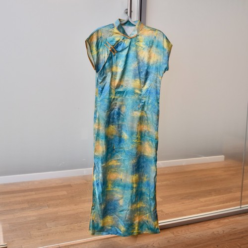 Blue yellow sailboat qipao - yellow,