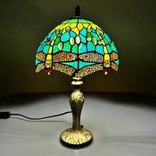 Tiffany Dragonfly Green Style Table Lamp 10 Inch Stained Glass Shade Multicolor