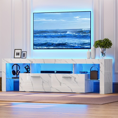 White glossy console - white, table