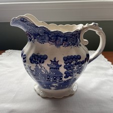 Allertons Willow Pattern Pint Pitcher/Jug Blue and White 6  inches
