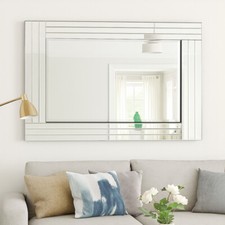 Mirror Large Glass Frame Art Deco Wall Mirror Triple Bevel Panels 120cm x 80cm