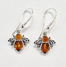 Bumble Bee Earrings Drop Amber
